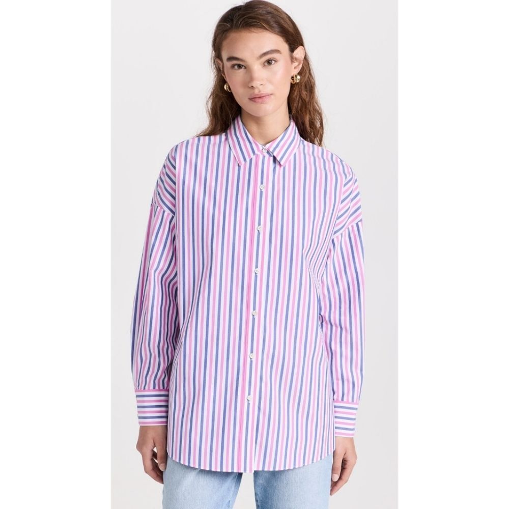 NEW Favorite Daughter Ex-Boyfriend Blue Pink Strip Oversized Shirt